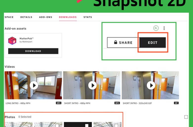 การถ่ายภาพและถ่าย 2D Snapshot สำหรับ Matterport